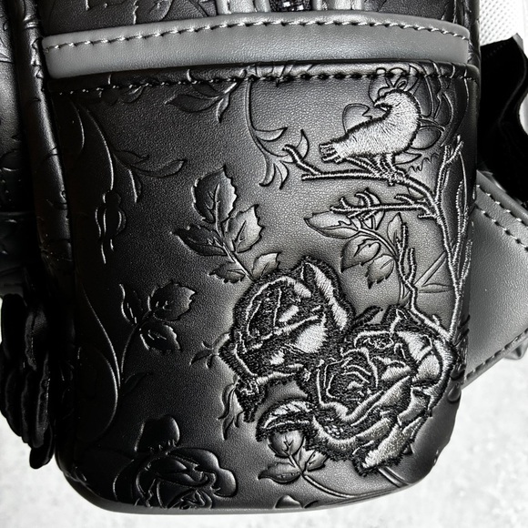 Loungefly Wednesday Addams Mini Floral Backpack Black Embossed - Picture 5 of 12